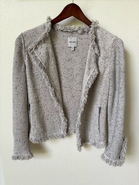 NIC+ZOE Light Gray Fringe Open-Front Knit Cardigan EUC